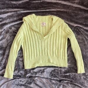 Ribbed Lime Green V Neck Sweater